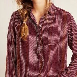 Anthropologie Burgundy Striped Button-Down Shirt